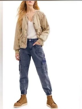 We The Free Free People Platoon Cargo Jogger Pants Denim Blue Size Small